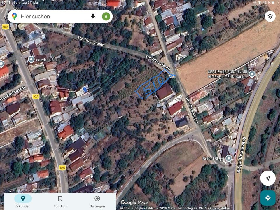 Teren 510,0mp, Comision 0 Cumparator, deschidere 14ml, Blejoi.
